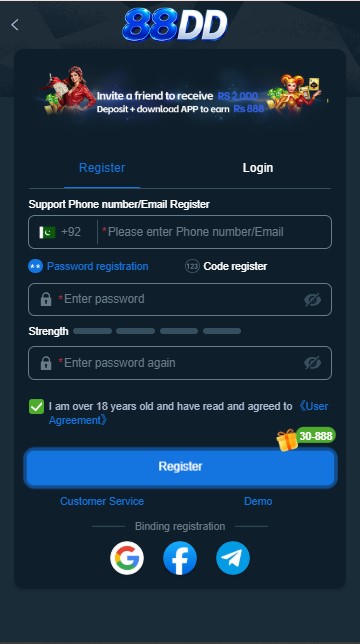 88dd game apk registration screen