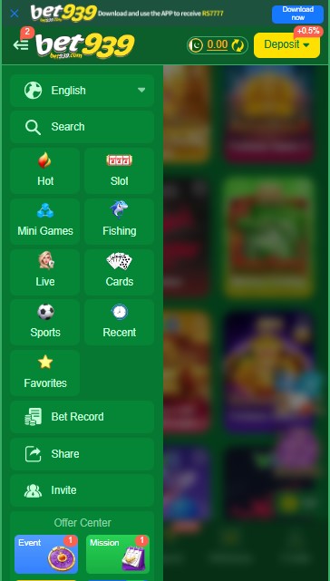 bet939 Game APK categories screen 